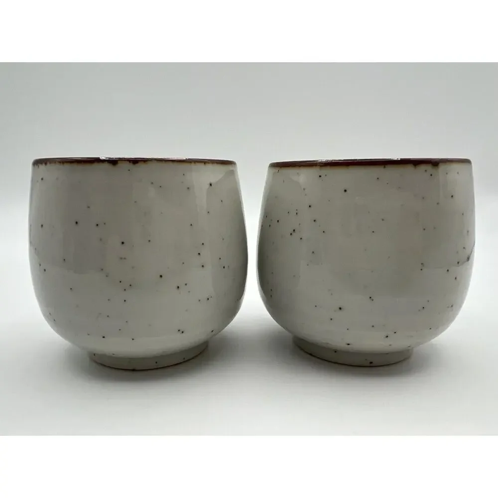 Glazed Pottery 4 oz. Owl Teacups Sake Cups Blue Brown & White Set of 2
